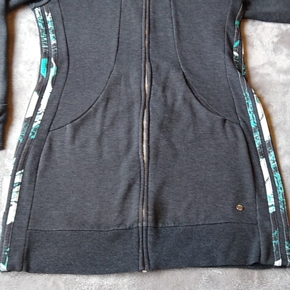 Adidas Neo Long Full Zip Hoodie Athletic Sweat Jacket Women's M. Gray Aqua/White - Picture 7 of 10